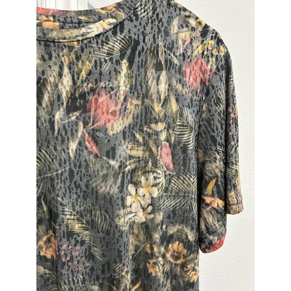 Fusione Floral Print Short-Sleeve Burnout Top Size Large - Picture 4 of 10